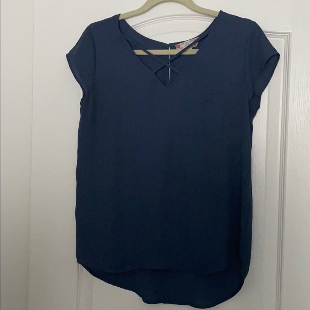 Navy flowy cross v-neck